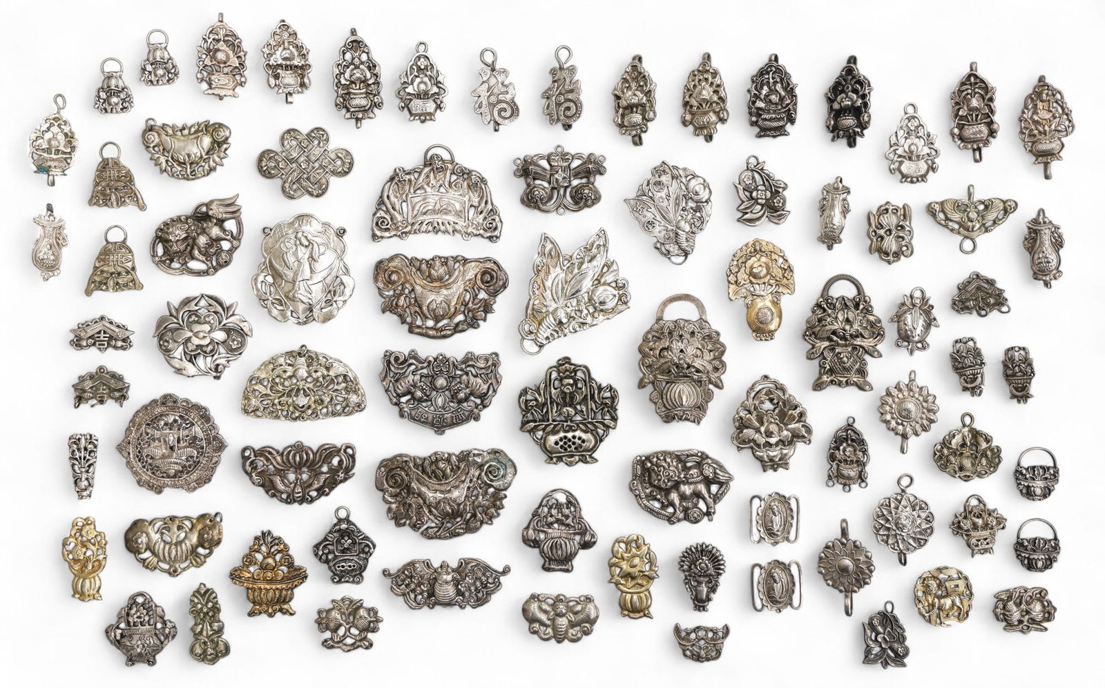 Collection of 78pc Old Chinese Silver Ornaments and Toggles (1 of 5)