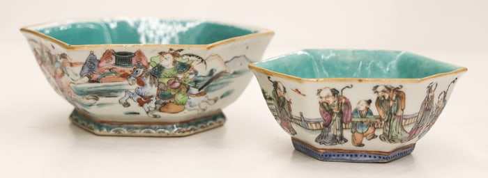 2pc Chinese Tongzhi Hexagonal Porcelain Bowls