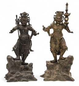 Pair Antique Japanese Bronze Large Nio Buddhist Guardians