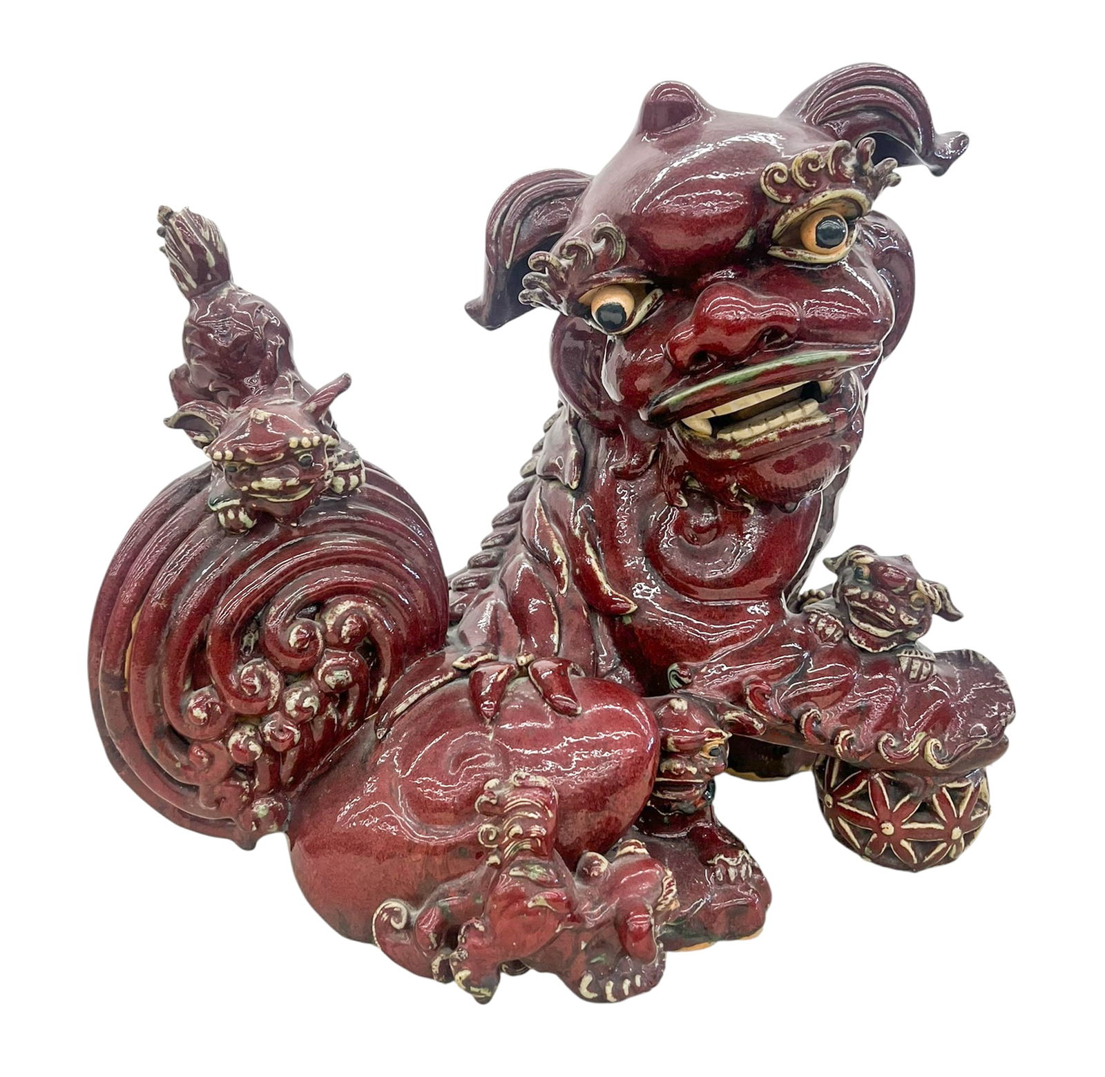 Huo Lan Chinese Shiwan Flambe Large Foo Lion with Pups (1 of 3)