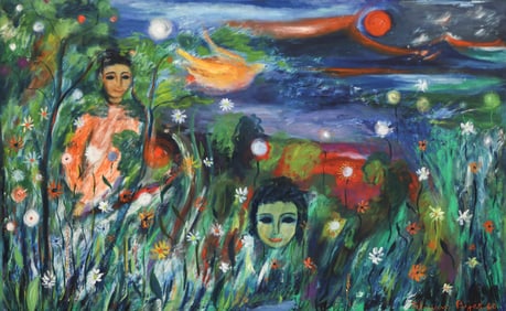 Feliciano Bejar "Night Dream" 1960 Large Oil on Canvas