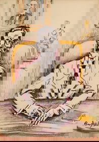 Rudolf Bauer "The Collector" Mixed Media on Paper