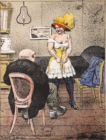 Rudolf Bauer "Burlesque" (Interior Scene) Mixed Media on Paper