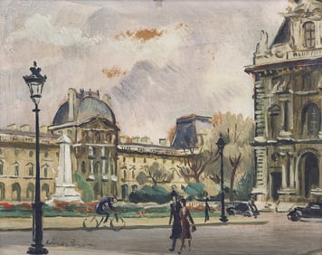 Andre Chochon "Parisian Street Scene" Oil on Panel