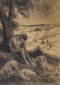 Maximilien Luce "Gardeuse de Chevre" Ink Wash on Paper