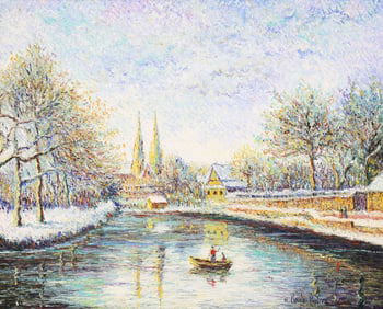 Hughes Claude Pissarro "Neige sur Les Berges de la Bosne" Oil