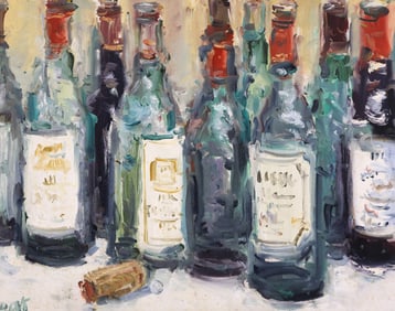 Duane Alt "Wine Bottles and Cork" Oil on Canvas
