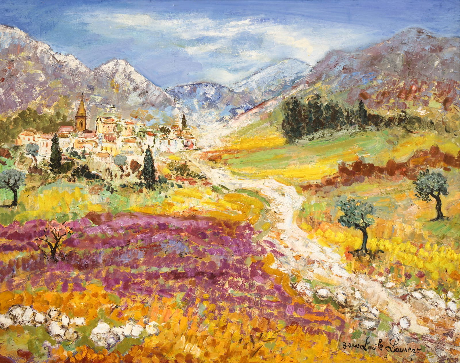 Bruno Emile Laurent "Village de Mollans sur Ouveze" Oil on Canvas (1 of 2)