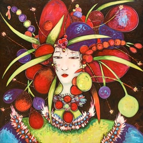 Toller Cranston "Bouquet Bride" Large Acrylic on Canvas