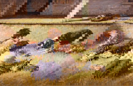 Jim Daly "Team mates" (Boys and Dog) 2007 Oil on Canvas