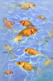 Yankel Ginzburg "Fluid Color" (Goldfish) Large Acrylic on Wood