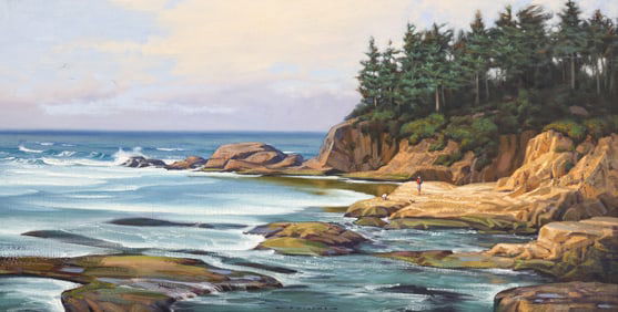 Jim Lamb "Receding Tide, Oregon Coast" 2000 Large Oil on Canvas