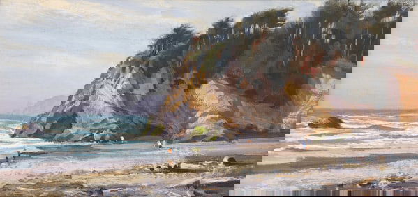 Jim Lamb "Cliffs at Hug Point Beach, Oregon" Oil on Canvas