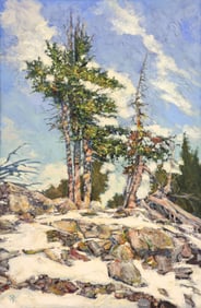 Illegibly Signed "Winter Trees, Colorado" Oil on Canvas