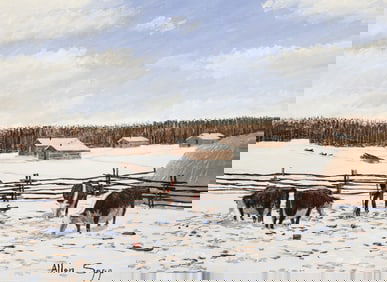 Allen Sapp "Dad Looking After the Cattle" Acrylic on Canvas