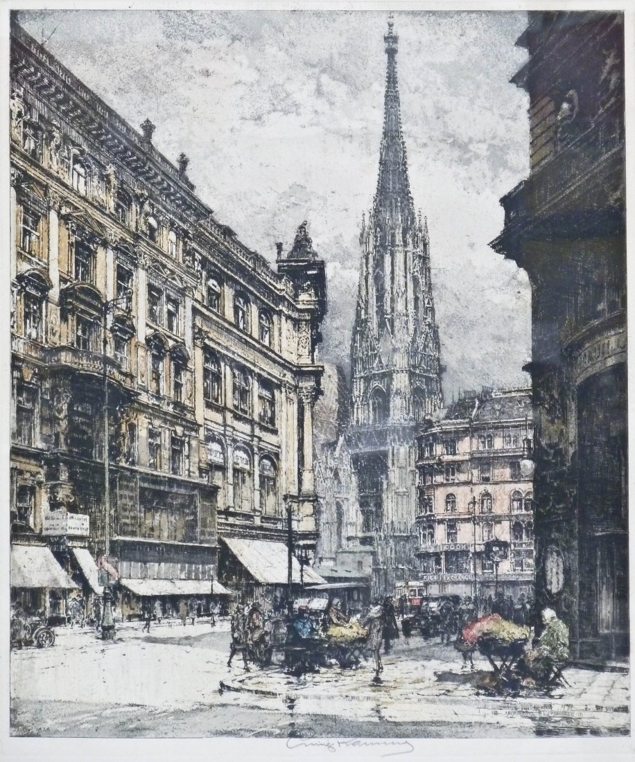 Luigi Kasimir (1881-1962 Austrian) ''St. Stephen Von Gr: Luigi Kasimir (1881-1962 Austrian) ''St. Stephen Von Graben, Vienna'' Pencil Signed Etching 18.25''x15.5'' Image. The piece is framed. Estate of Pat Fleeson.