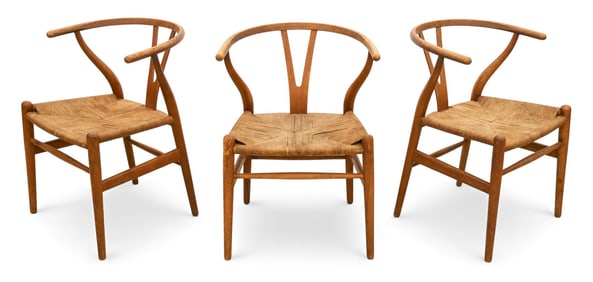 3pc Hans Wegner Early Production "Wishbone" Chairs 1950's