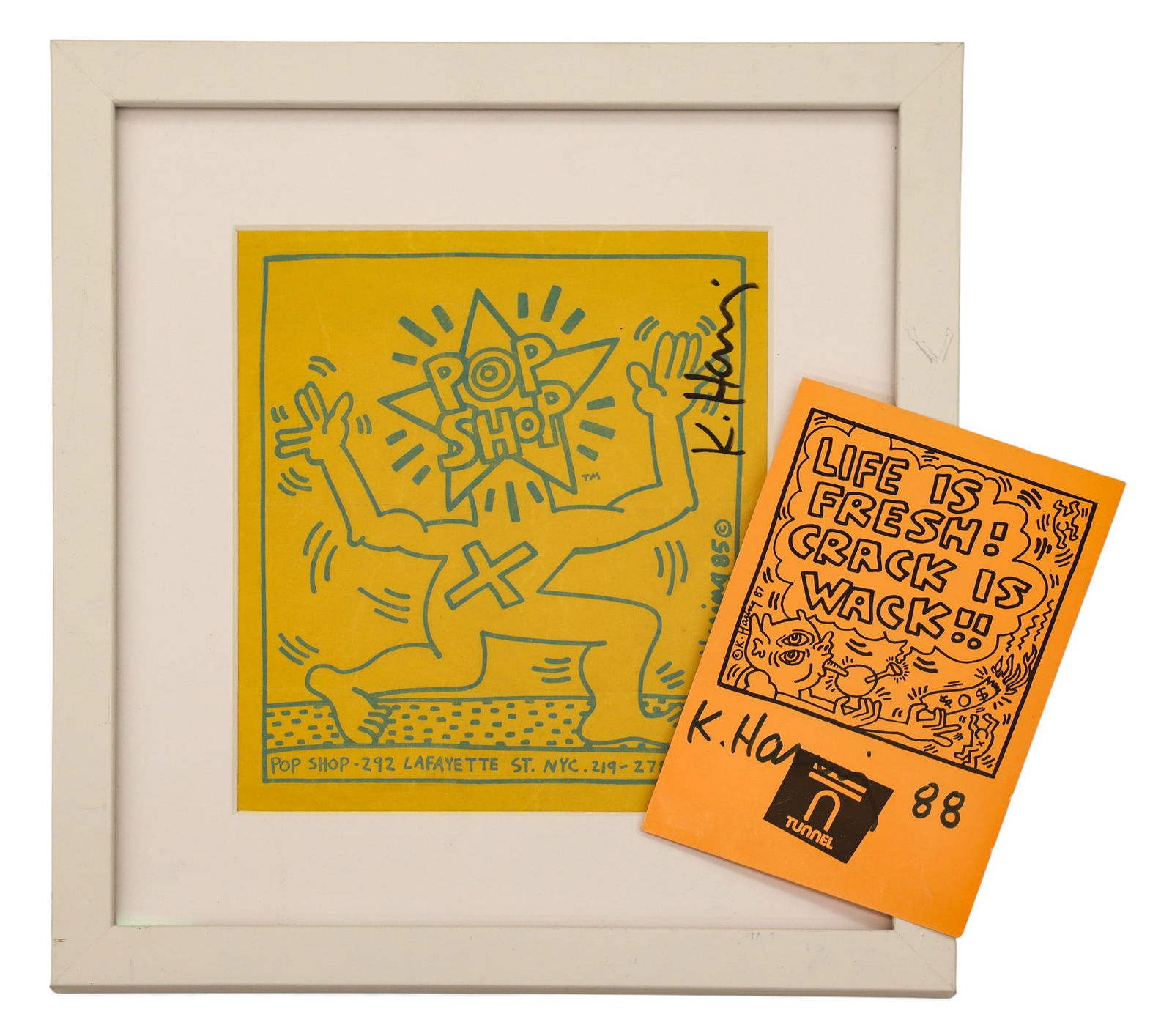 2pc Keith Haring Ink Signed Pop Shop Bag and Flyer (1 of 2)