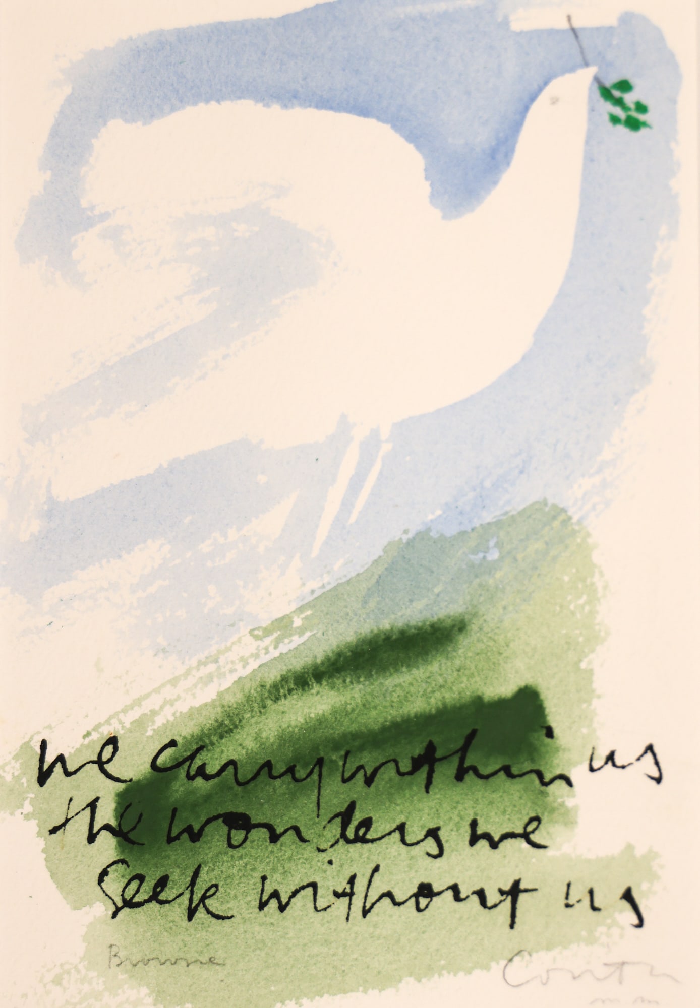 Sister Mary Corita Kent "We Carry within Us" (Dove) 1977 Watercolor (1 of 3)