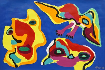 Karel Appel "Two Boys and Bird" 1973 Acrylic on Paper