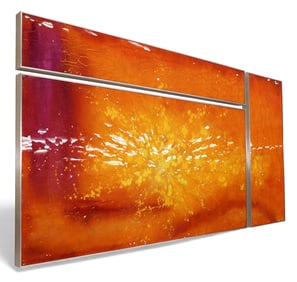 Cassandria Blackmore "Orange Burst Triptych" 2012 Reverse Painted Glass