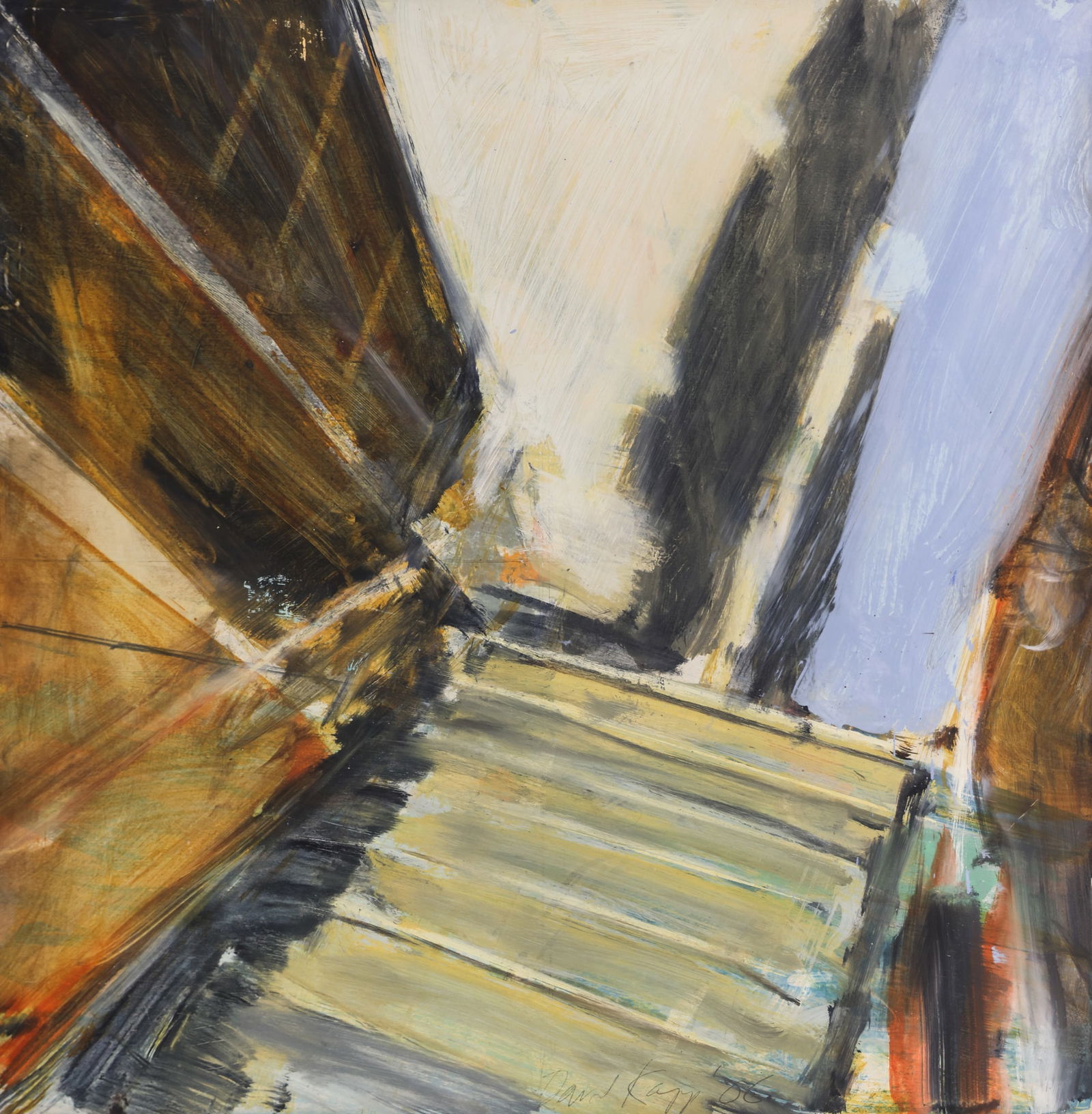 David Kapp "Coming Out of the Subway" 2006 Oil on Paper: David Kapp (b.1953 New York) "Coming Out of the Subway" 2006 Oil on Paper 22"x22" Image. Signed and dated l.r. Float mounted in framing 24"x24". Excellent condition.