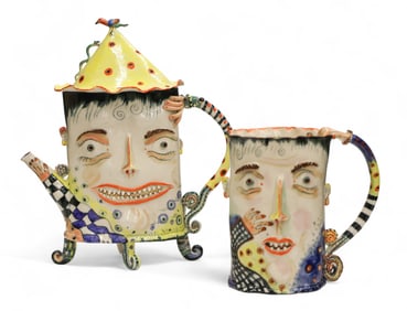 2pc Irina Zaytceva Sculptural Teapot and Mug 1990's Porcelain