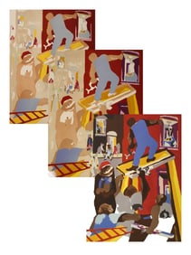 3pc Jacob Lawrence ''Man on Scaffold' 1985 Color Progression Lithographs