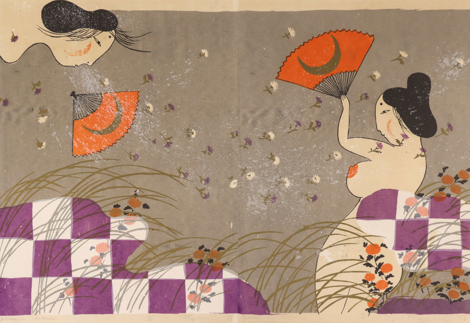 Mayumi Oda "Goddess in Autumn" (Diptych) 1974 Silkscreen (1 of 2)