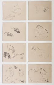 9pc Guy Anderson "Animal Drawings" Graphite on Paper