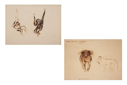 2pc Guy Anderson "Monkeys" 1950's Inks on Paper