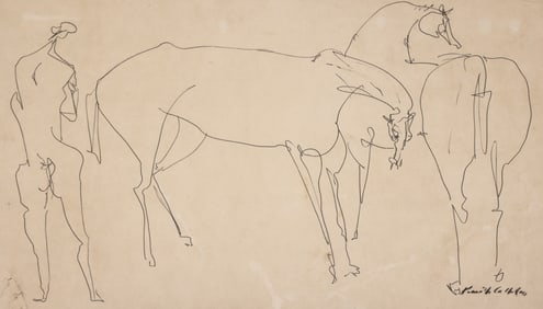 Kenneth Callahan "Figure and Horses" Ink on Paper