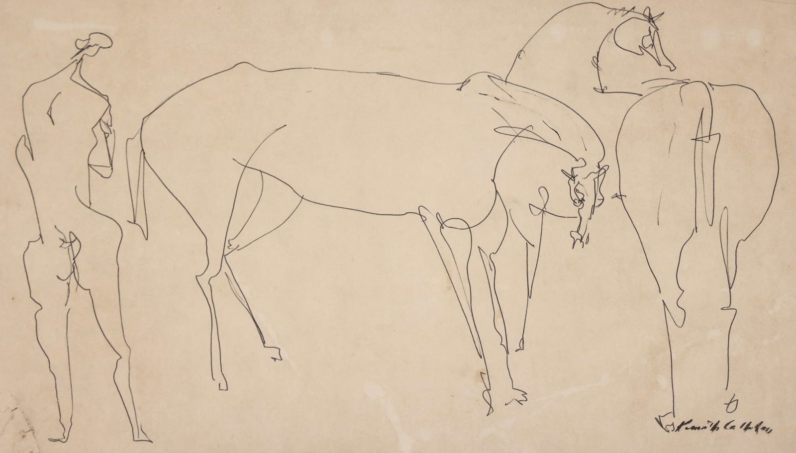 Kenneth Callahan "Figure and Horses" Ink on Paper (1 of 2)
