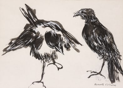 Kenneth Callahan "Two Birds" Tempera on Paper