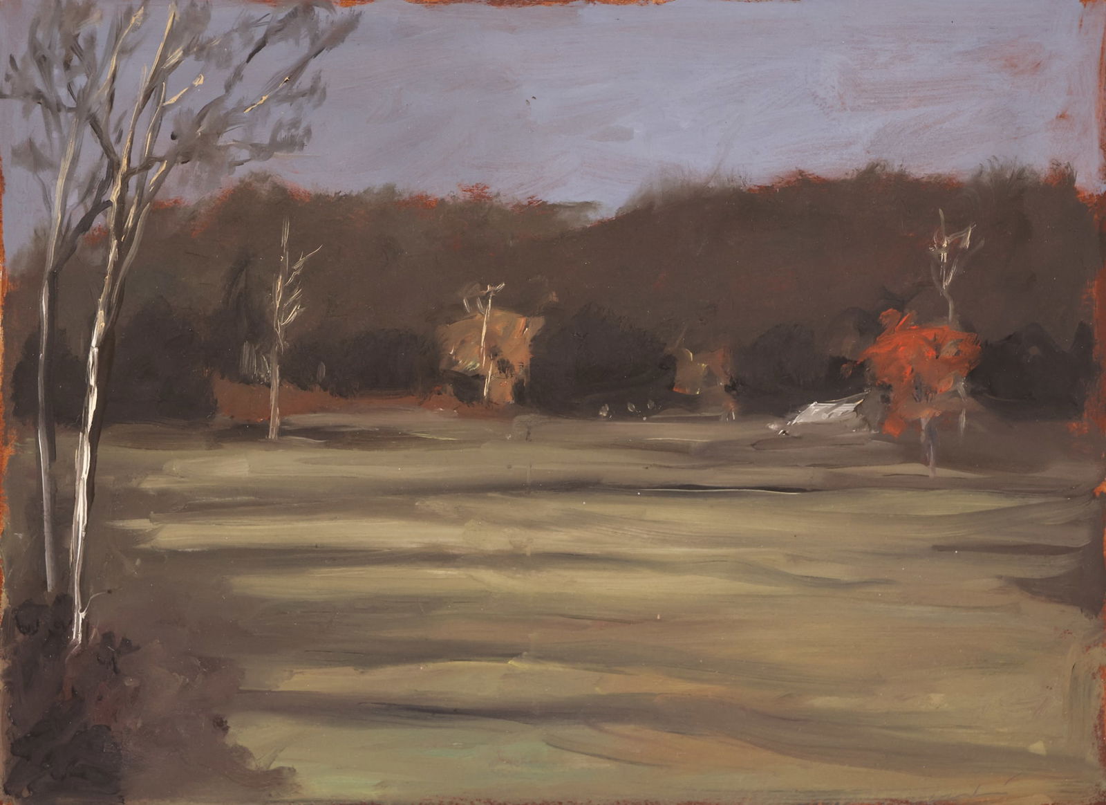 Norman Lundin "Landscape with White Tree" 1999 Oil on Paper: Norman Lundin (b.1938 Washington) "Landscape with White Tree" 1999 Oil on Paper 9.5"x12.25" Image. Signed l.r. with Francine Seders Gallery, Seattle label on verso. Plasteel framing 17.5"x20.5". Excel