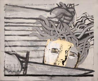 Michael Spafford ''Head of Medusa with Sword'' 1984 Acrylic with Collage