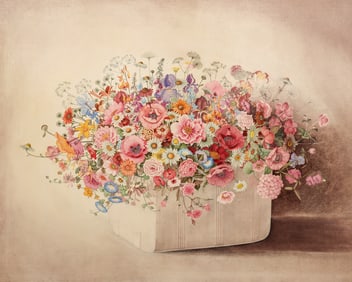 Rosalyn Gale Powell "Summer Bouquet" 1986 Large Oil on Board