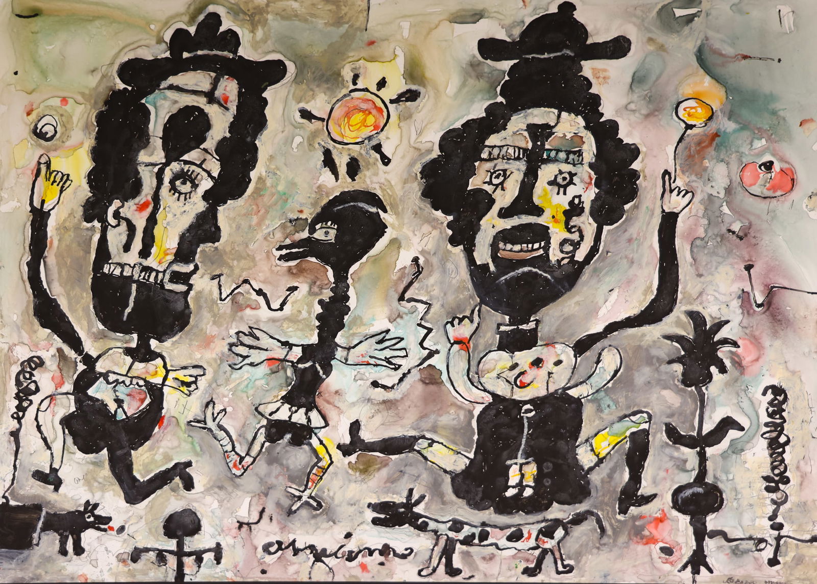 Alden Mason "Friends with Spirit Bird" Mixed Media on Paper (1 of 2)