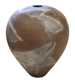 Frank Boyden "Birds and Salmon" Vessel Raku