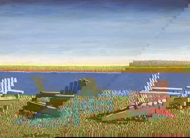 Jack Gunter "Adirondack Chairs" Tempera on Masonite