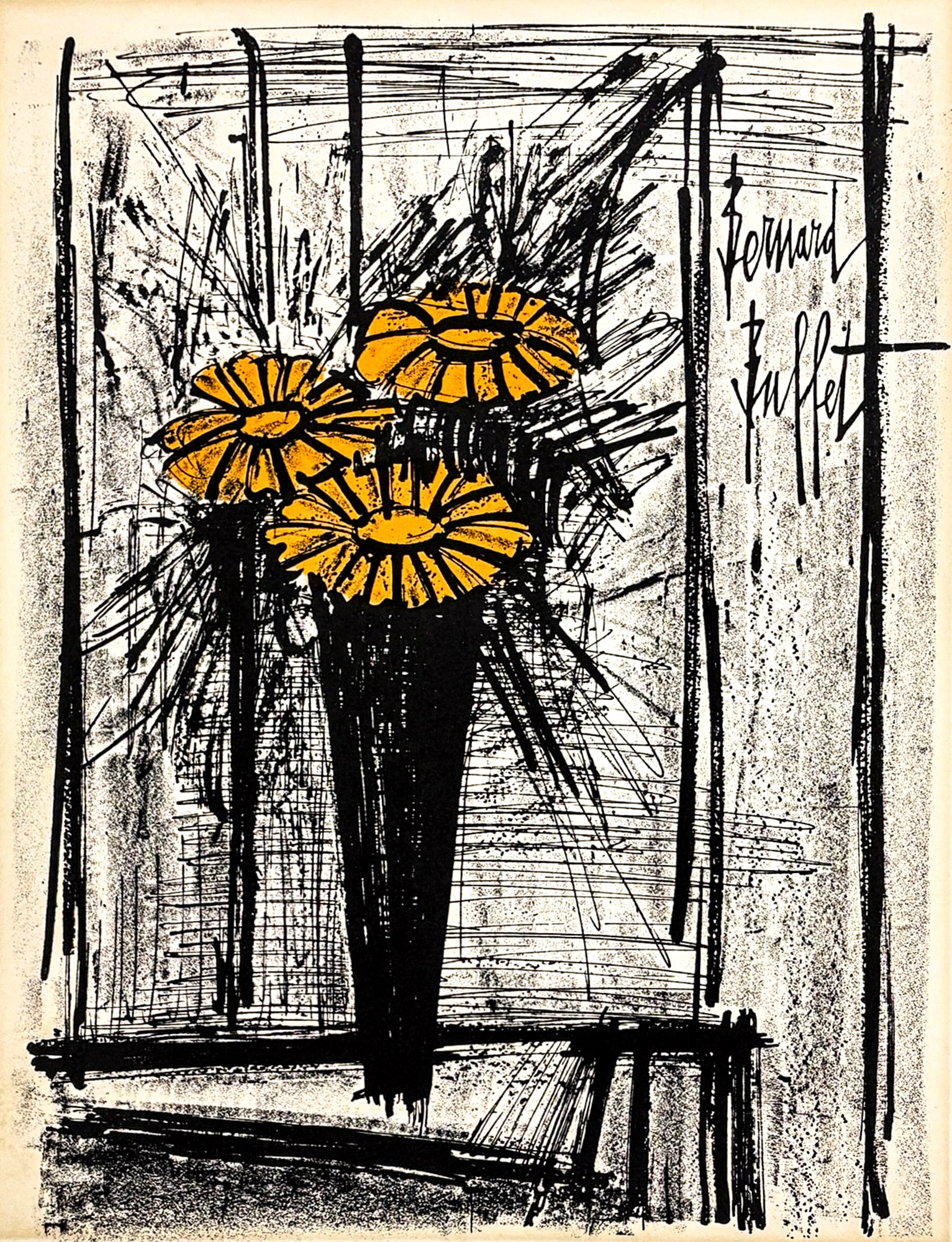 Bernard Buffet "Flower" 1968 Colored Etching (1 of 2)