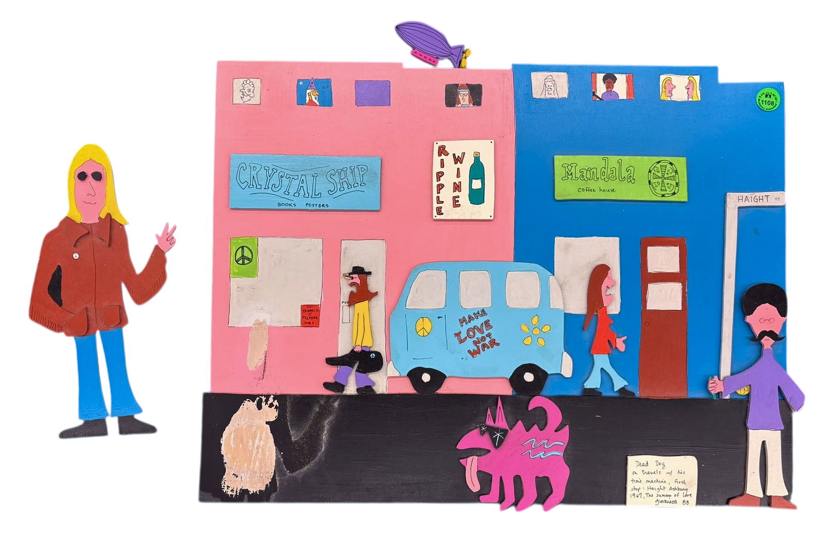 Artist Unknown "Dead Dog Time Travels - 1967 Haight Ashbury" 1988 Mixed Media on Wood (1 of 1)