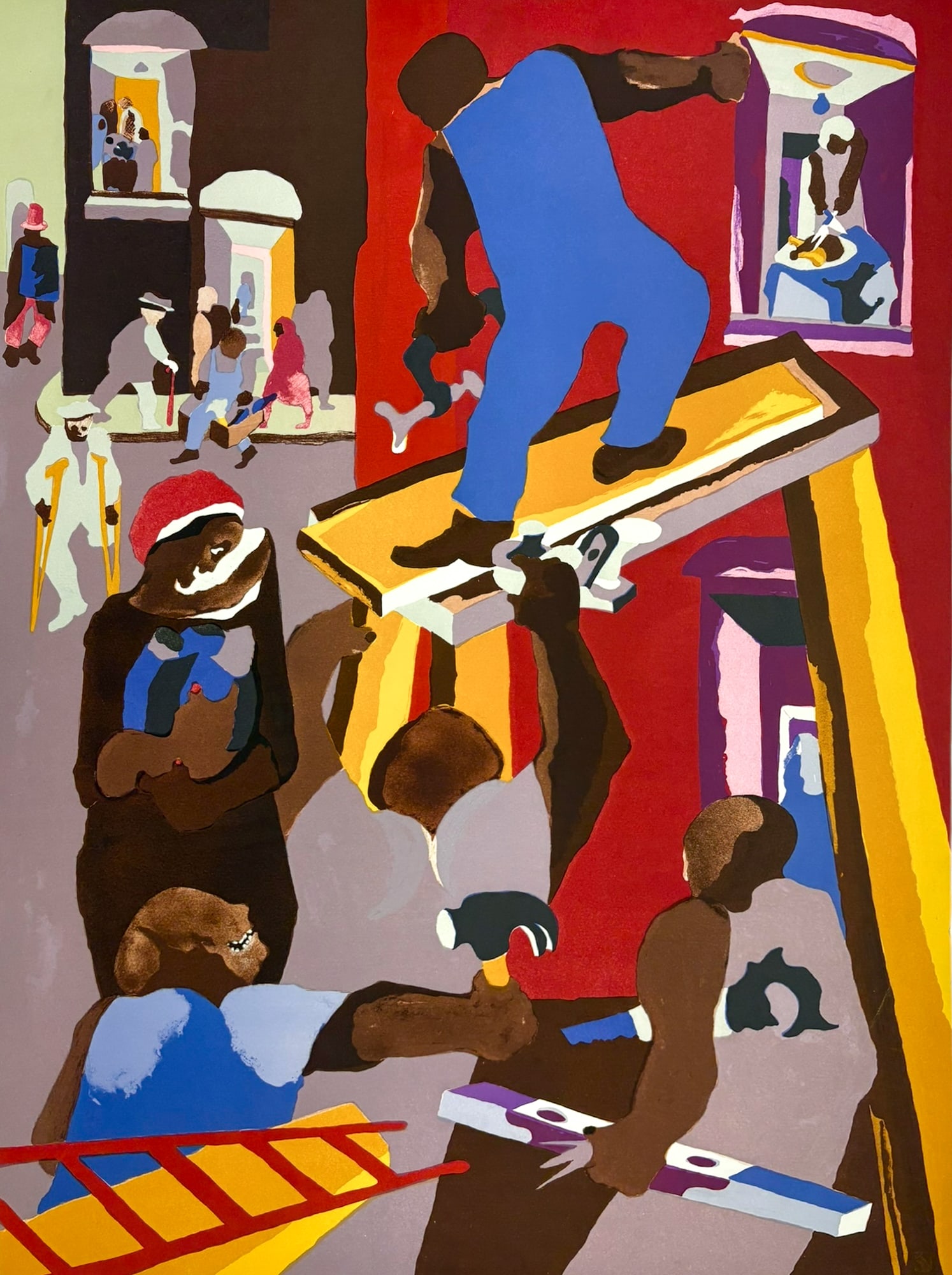 Jacob Lawrence ''Man on Scaffold'' 1985 Color Lithograph on Arches (1 of 2)