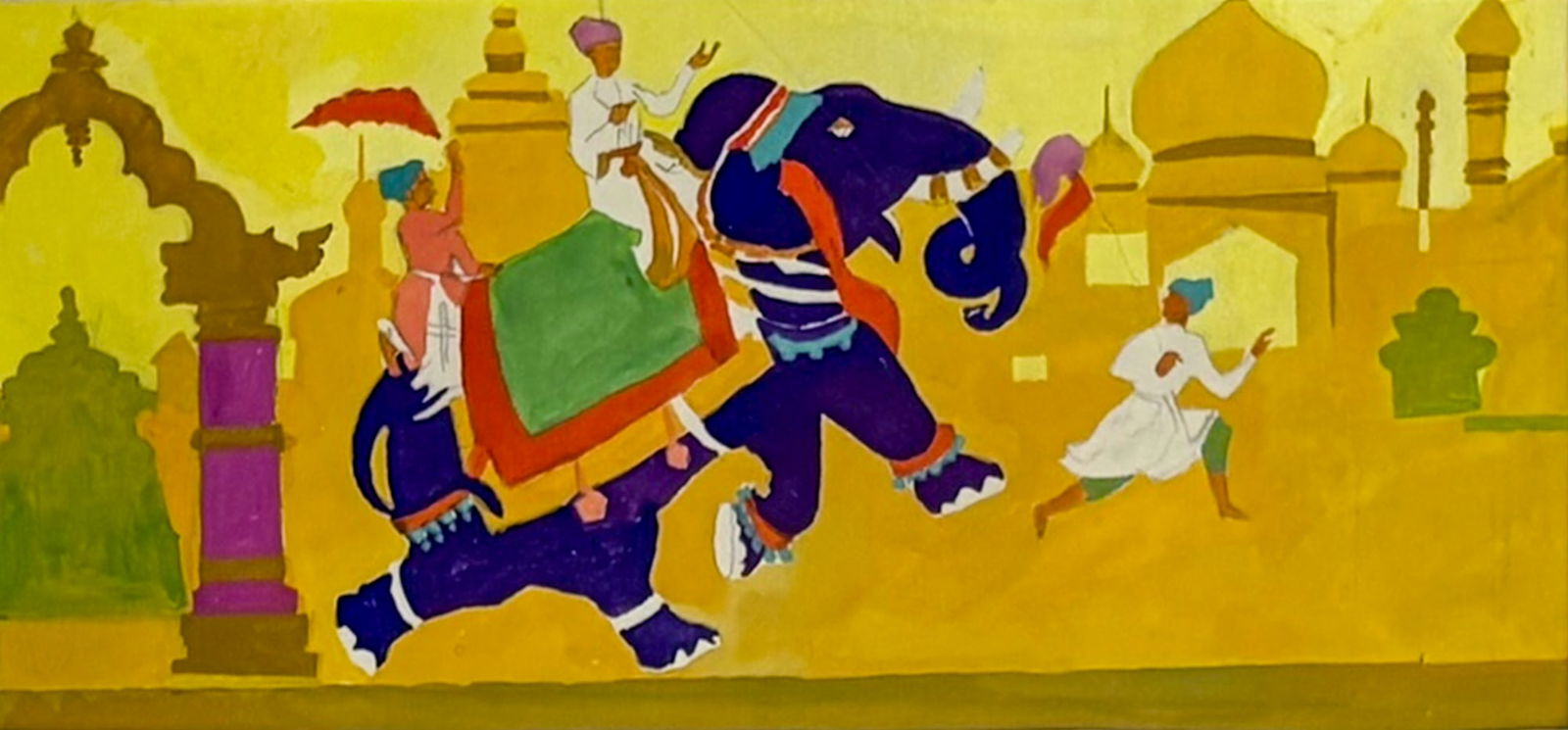 Harry Bonath "Elephant Festival" Watercolor on Paper (1 of 2)