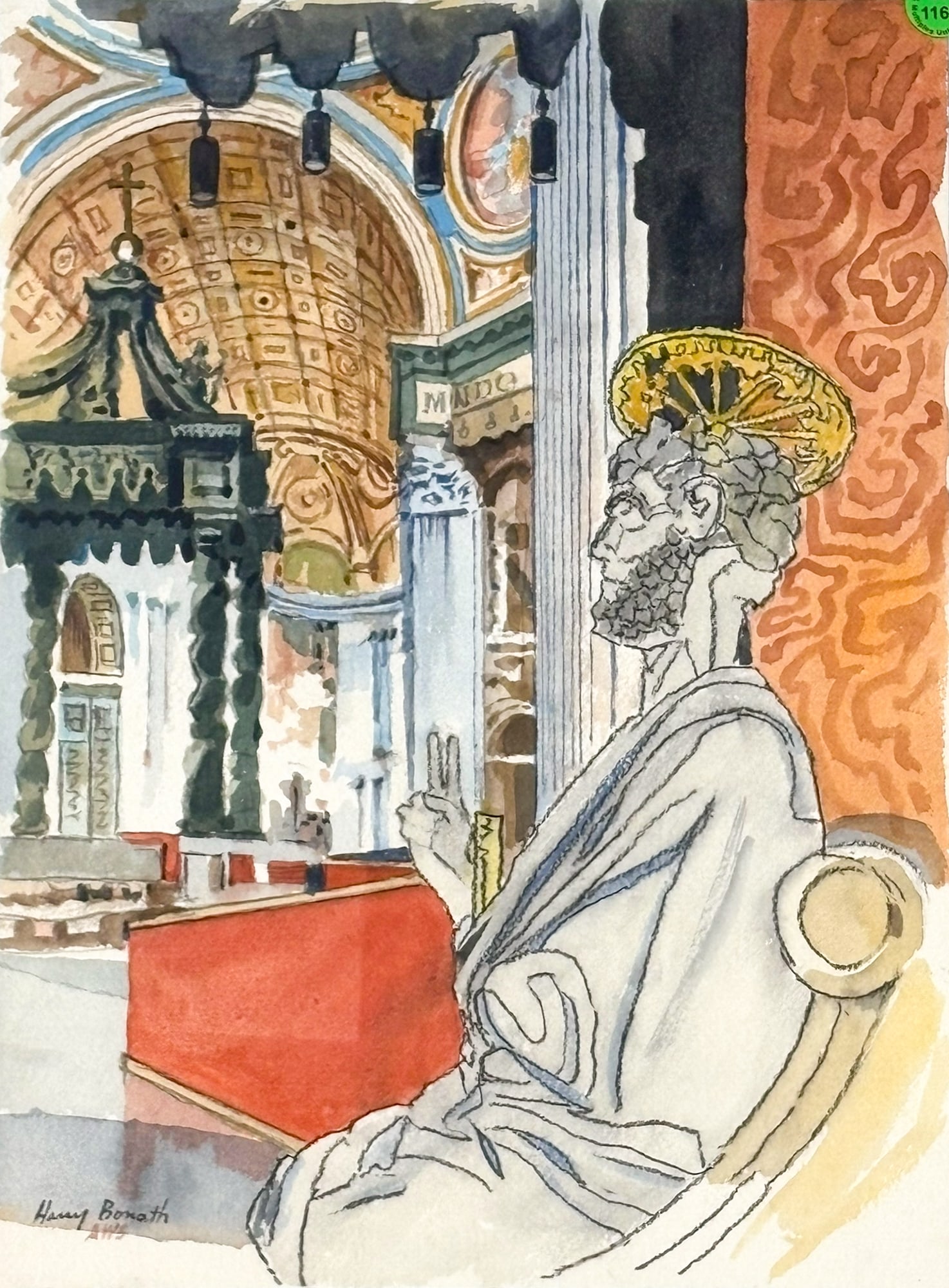 Harry Bonath "Feast of Saint Peter" Watercolor on Paper (1 of 2)