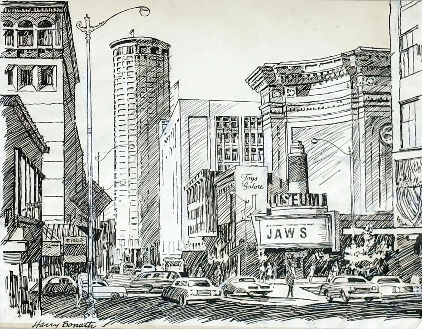 2pc Harry Bonath "4th Ave" Ink on Paper (1 of 2)