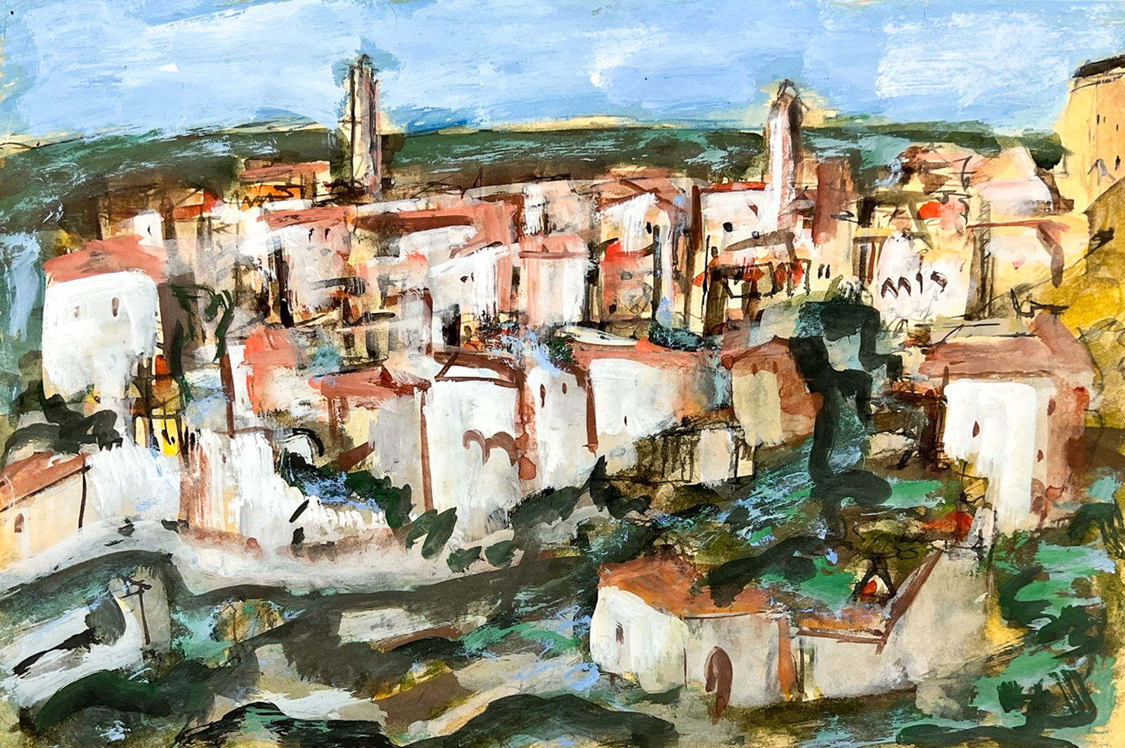 Windsor Utley "Rooftops" Mixed Media on Paper: Windsor Utley (1920-1989 Washington) "Rooftops" Mixed Media on Paper 12"x18" Sheet. Unsigned. Excellent condition.