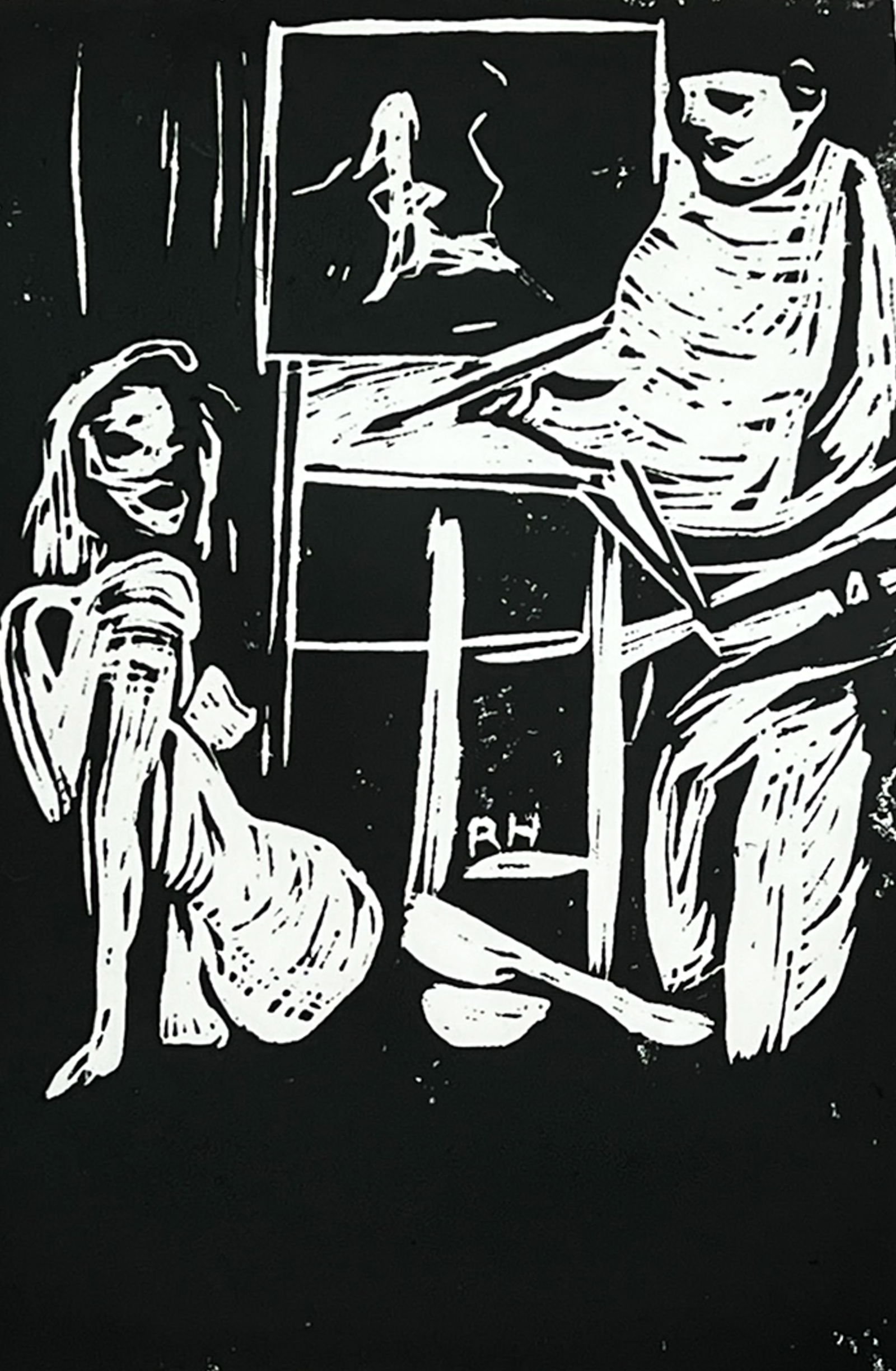 Roger Herman "Artist and Model" 1984 Woodcut (1 of 2)