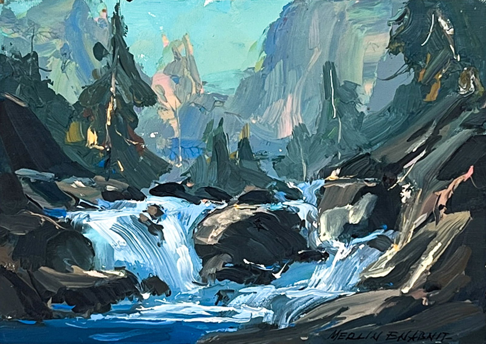 Merlin Enabnit "Rocky River" Oil on Board (1 of 2)