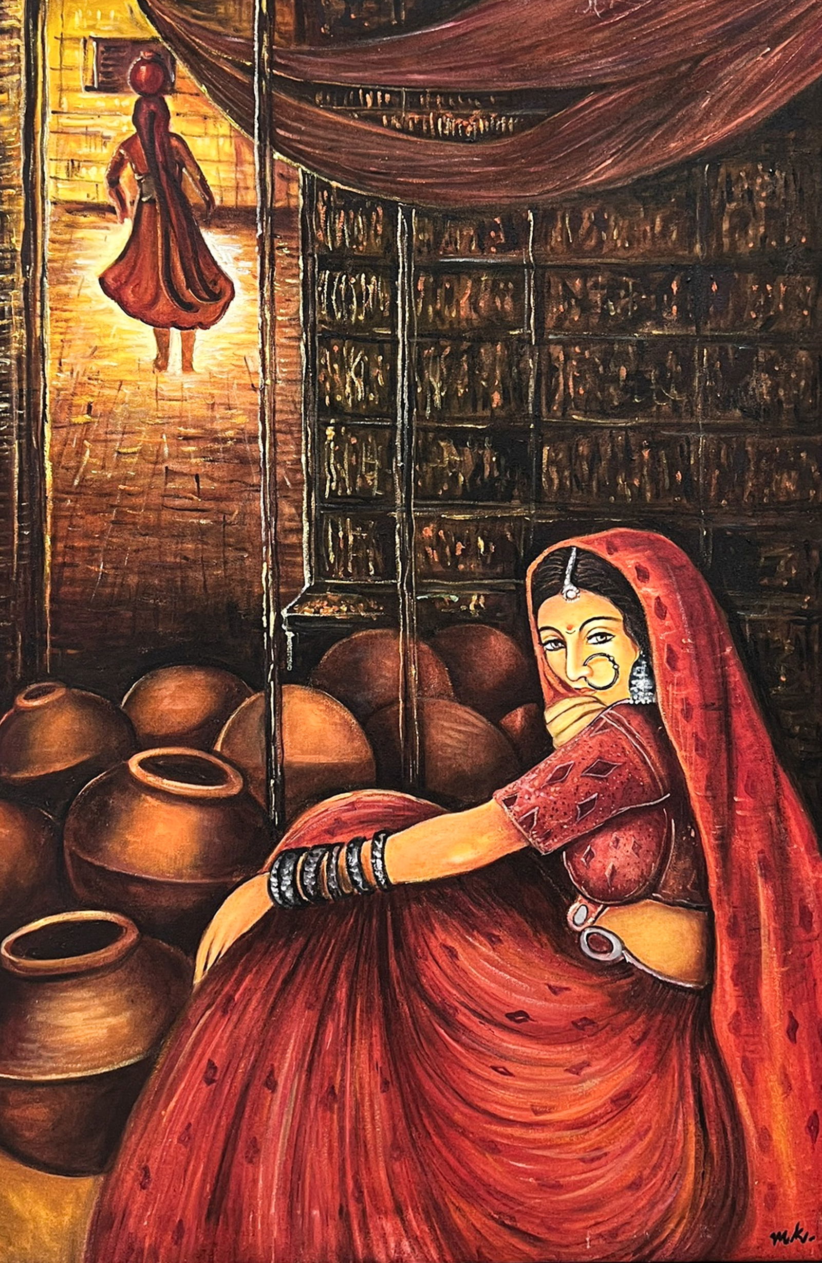 Artist Unknown "The Pot Merchant" Acrylic on Canvas (1 of 2)